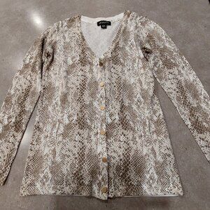 JESSICA Petite Women's Cream/Taupe Snakeskin Print Button Down L/S Cardigan XS
